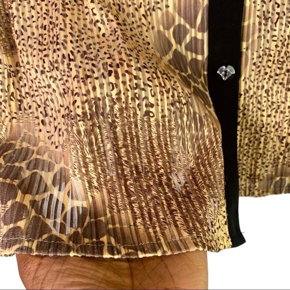 BUTTON DOWN SHIRT ANIMAL PRINT BROWN SHEER CHIFFON TOP LONG SLEEVE  BLOUSE SMALL - Picture 9 of 17